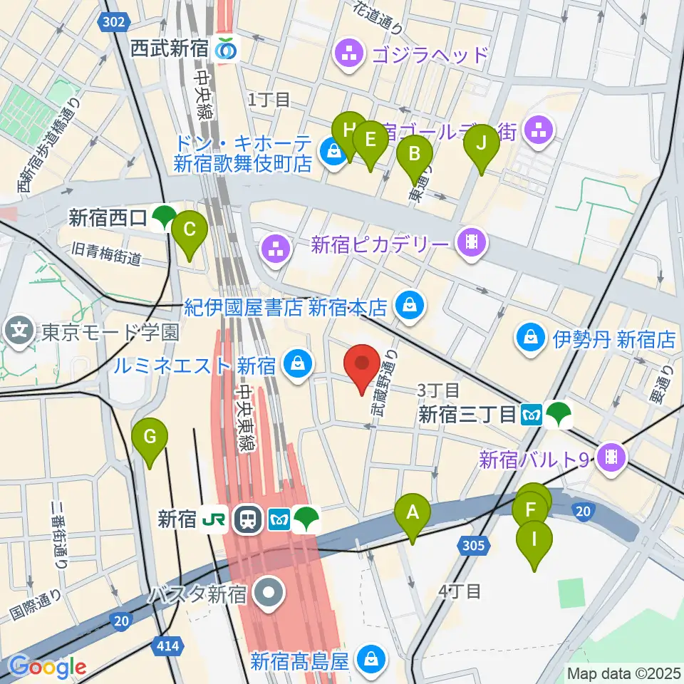 新宿武蔵野館周辺のホテル一覧地図