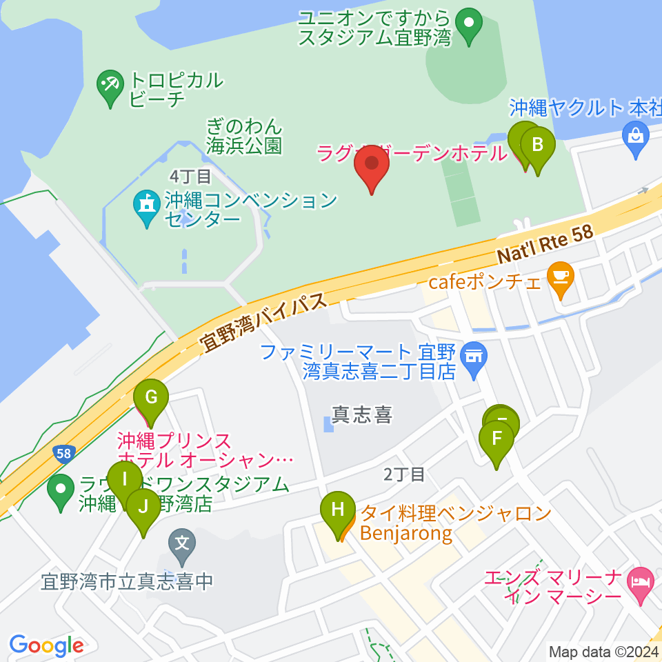 宜野湾市立体育館周辺のホテル一覧地図