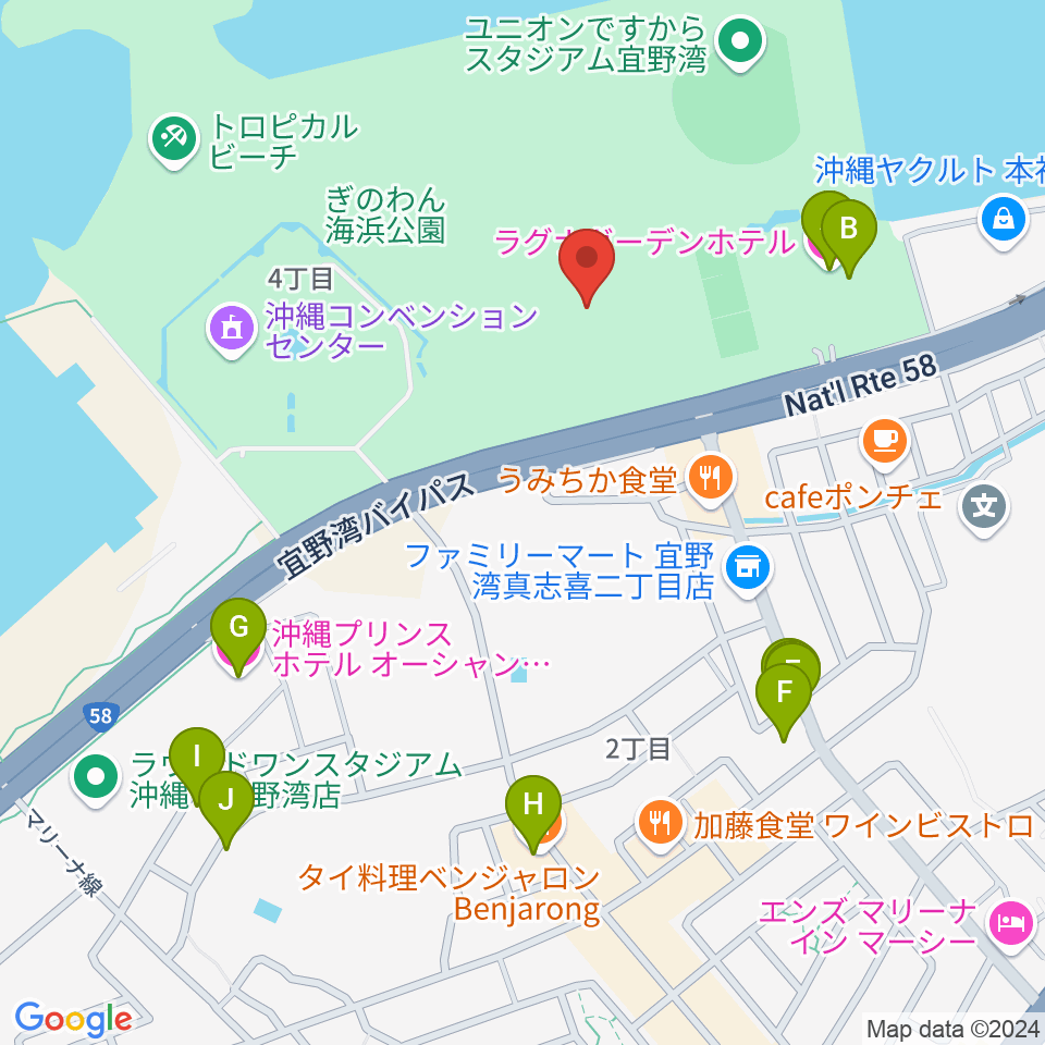 宜野湾市立体育館周辺のホテル一覧地図