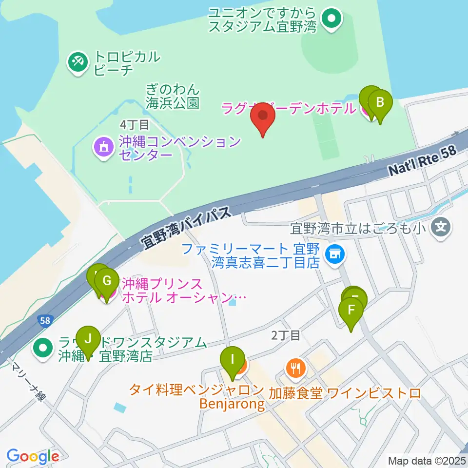 宜野湾市立体育館周辺のホテル一覧地図