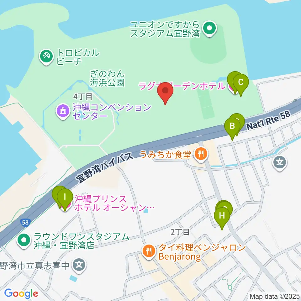 宜野湾市立体育館周辺のホテル一覧地図