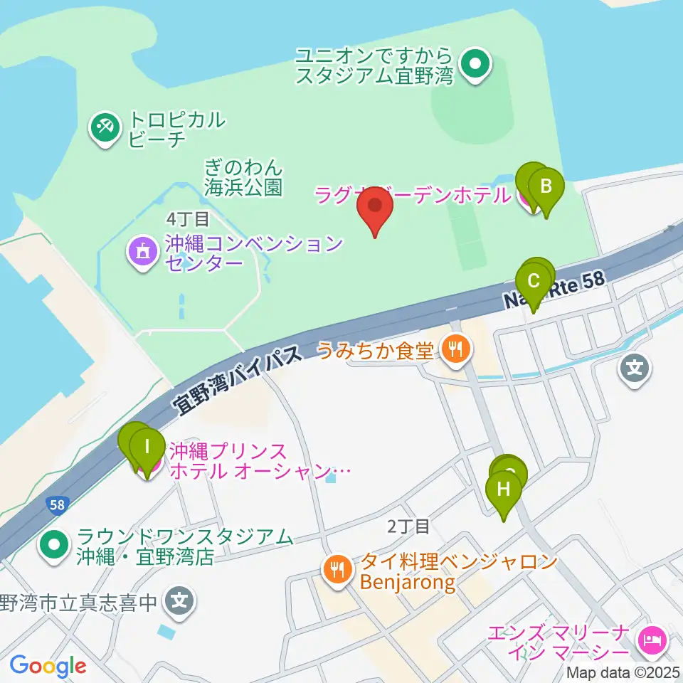 宜野湾市立体育館周辺のホテル一覧地図