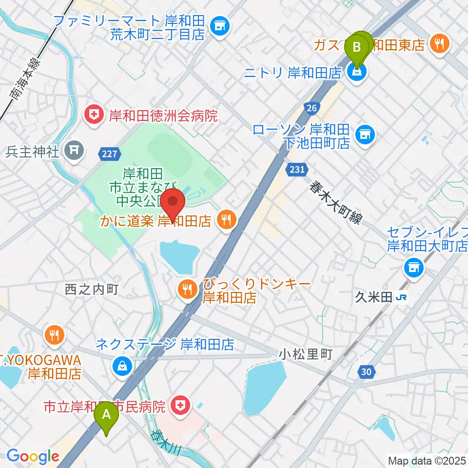 岸和田市総合体育館周辺のホテル一覧地図
