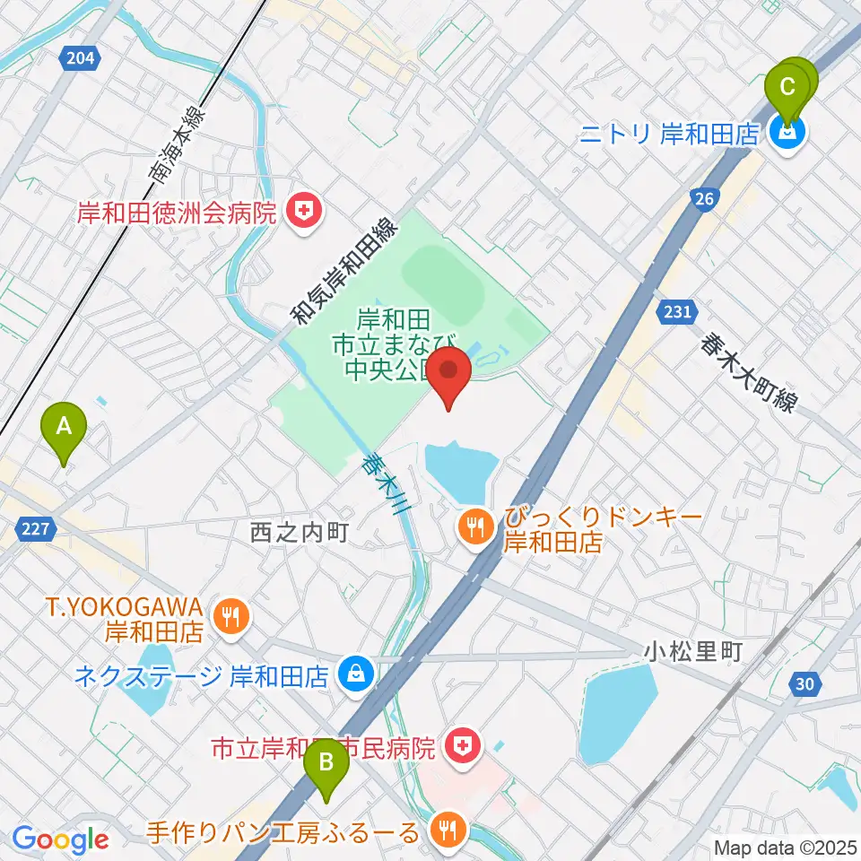 岸和田市総合体育館周辺のホテル一覧地図