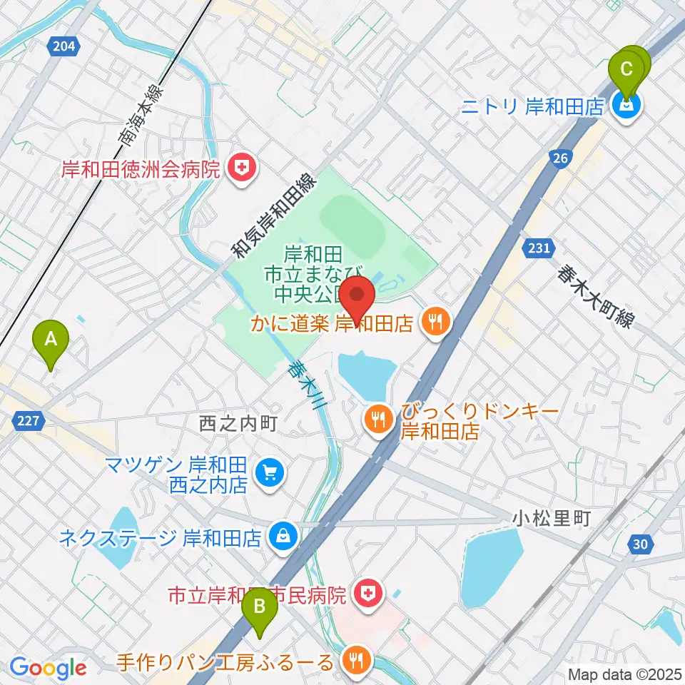 岸和田市総合体育館周辺のホテル一覧地図