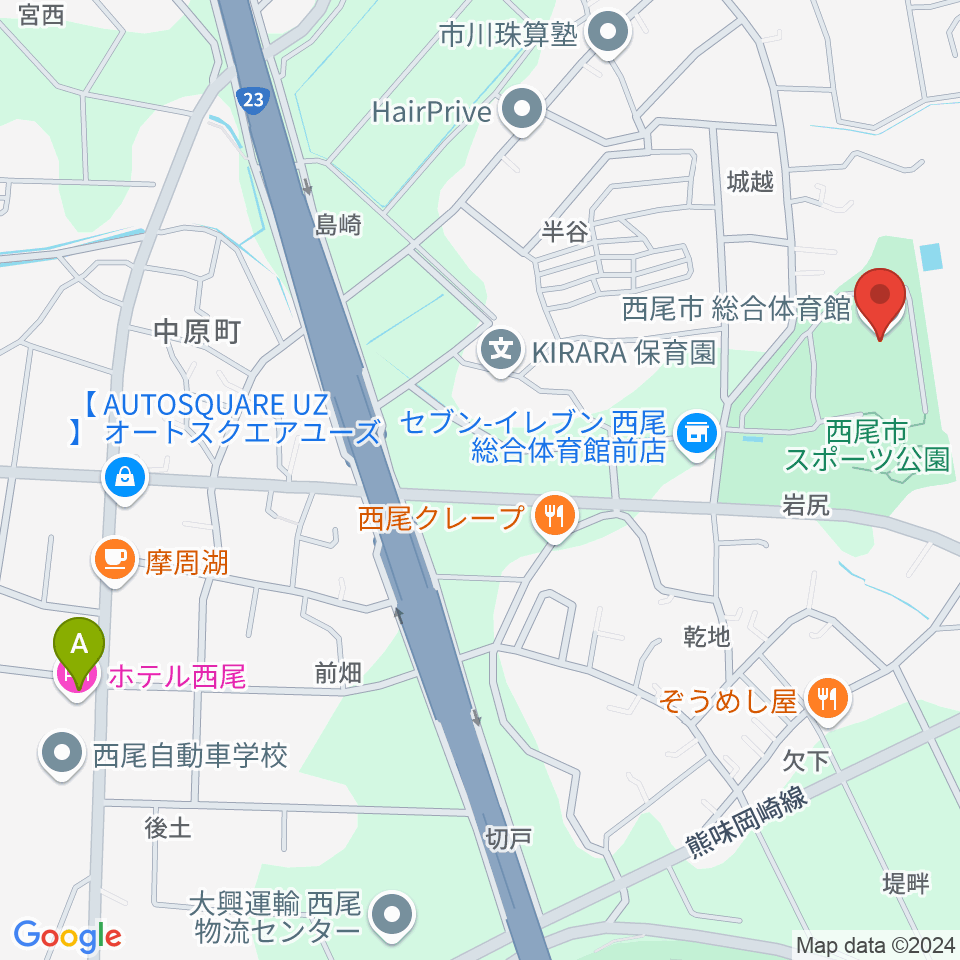 西尾市総合体育館周辺のホテル一覧地図