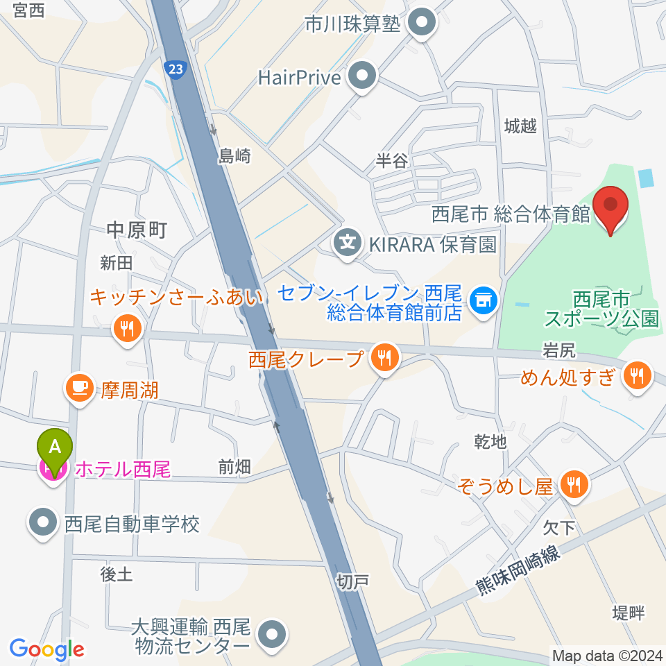 西尾市総合体育館周辺のホテル一覧地図