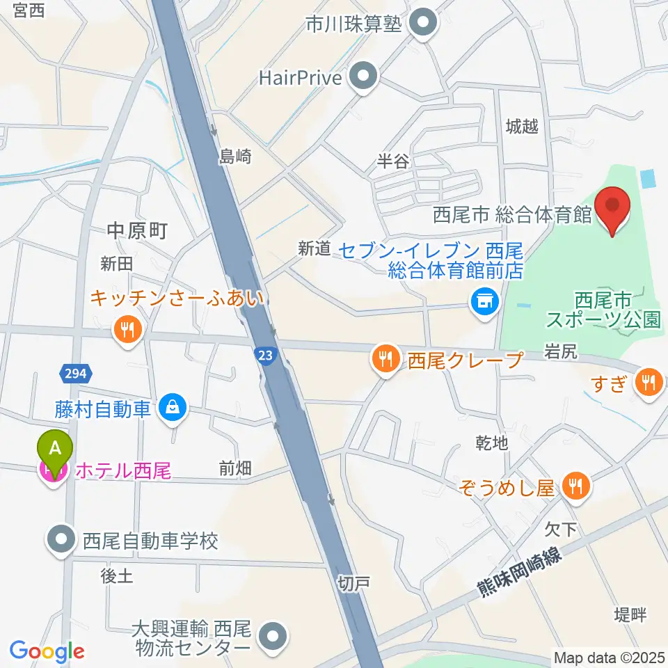 西尾市総合体育館周辺のホテル一覧地図