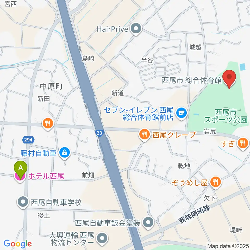 西尾市総合体育館周辺のホテル一覧地図