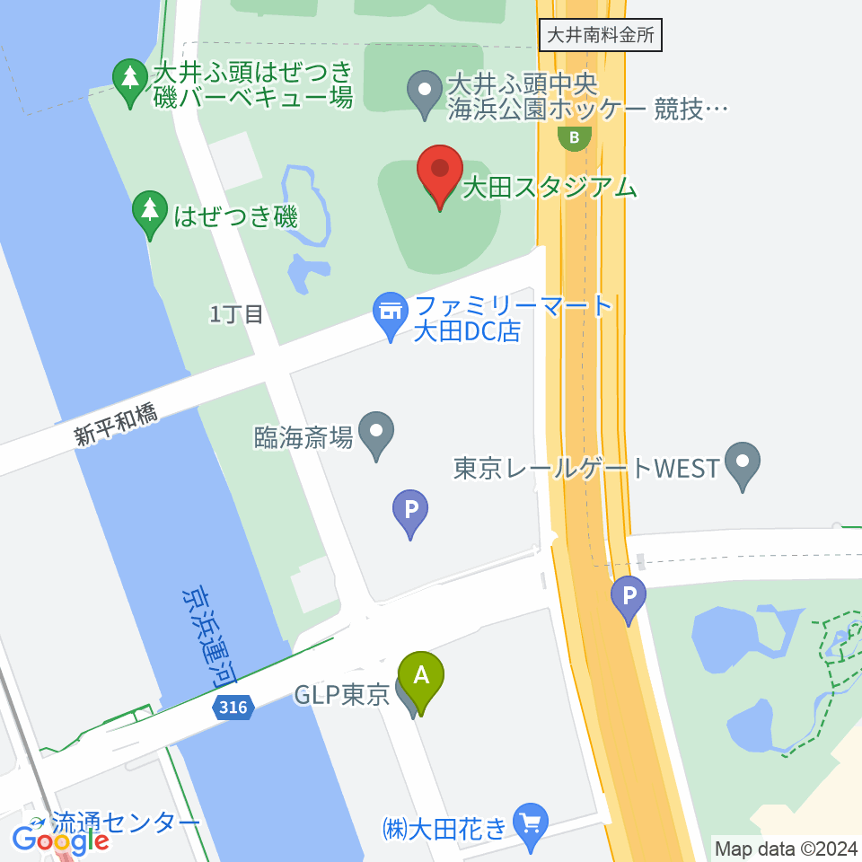 大田スタジアム周辺のホテル一覧地図