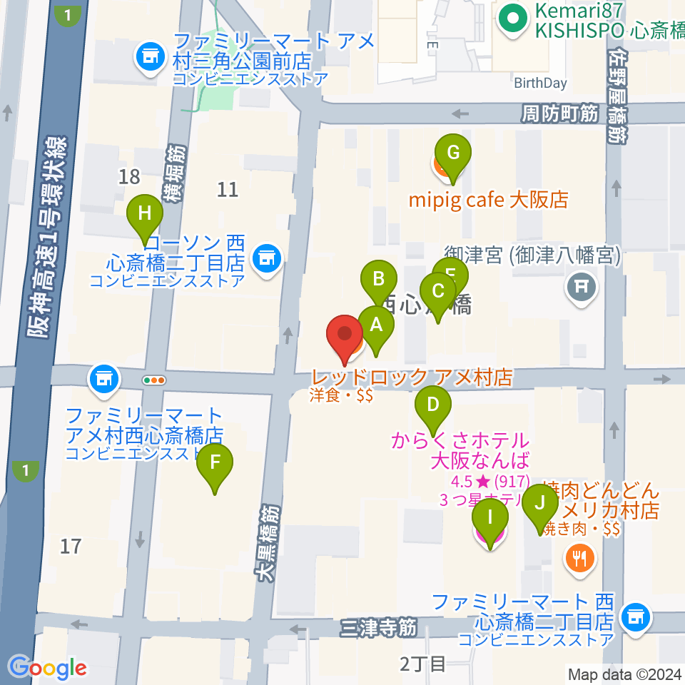 心斎橋Anima周辺のホテル一覧地図