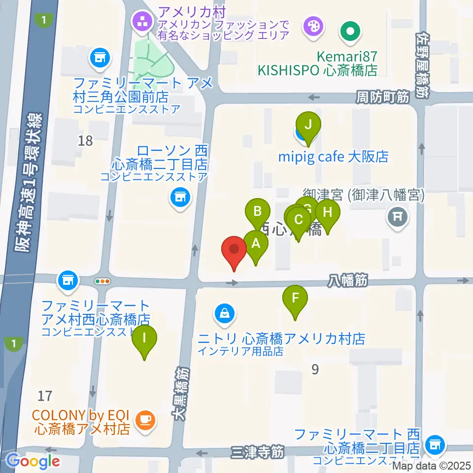 心斎橋Anima周辺のホテル一覧地図