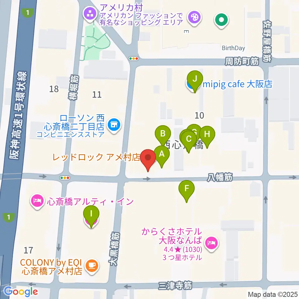 心斎橋Anima周辺のホテル一覧地図