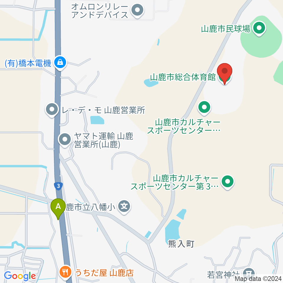 山鹿市総合体育館周辺のホテル一覧地図