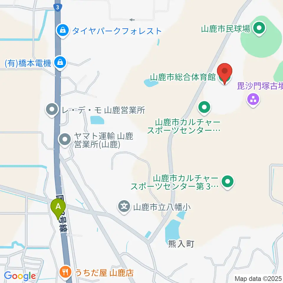 山鹿市総合体育館周辺のホテル一覧地図