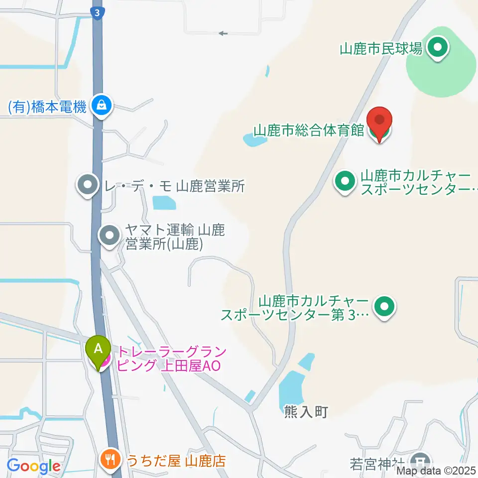 山鹿市総合体育館周辺のホテル一覧地図