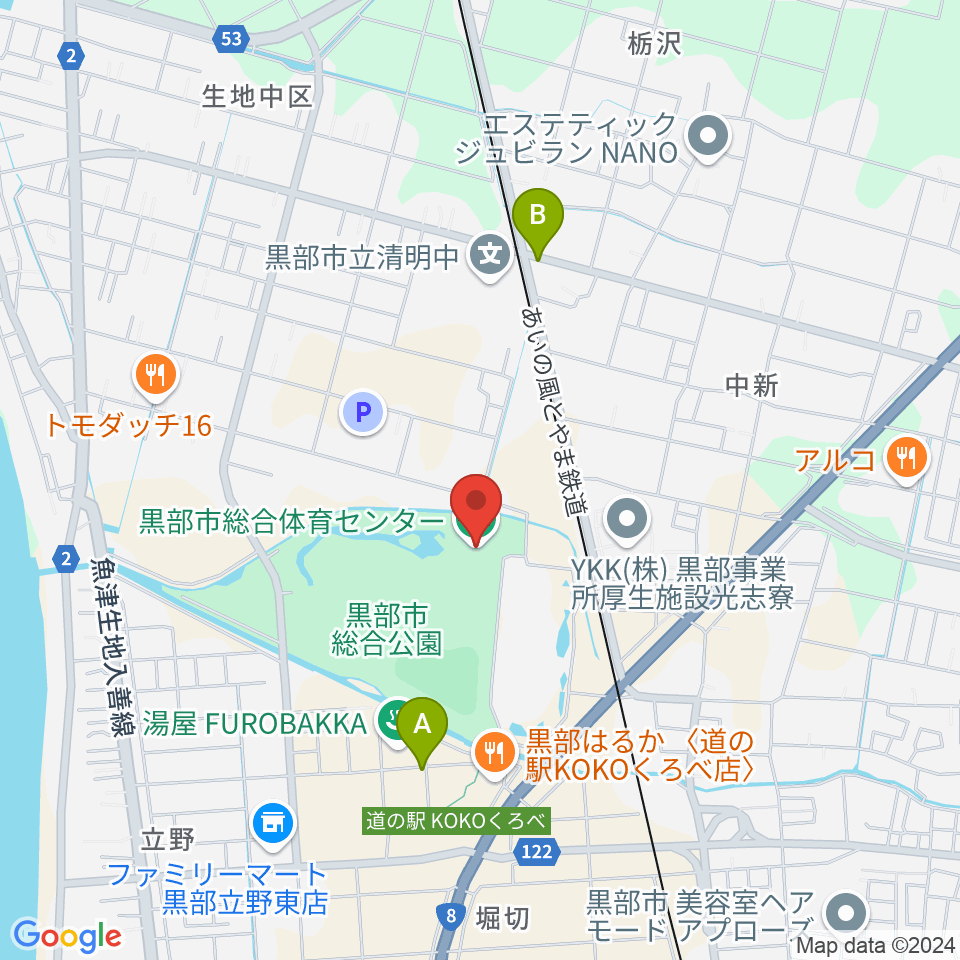 黒部市総合体育センター周辺のホテル一覧地図