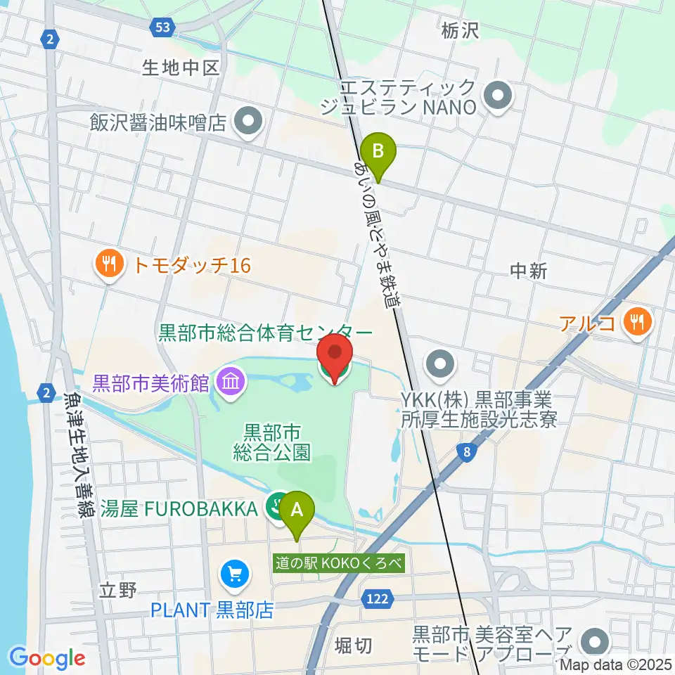黒部市総合体育センター周辺のホテル一覧地図