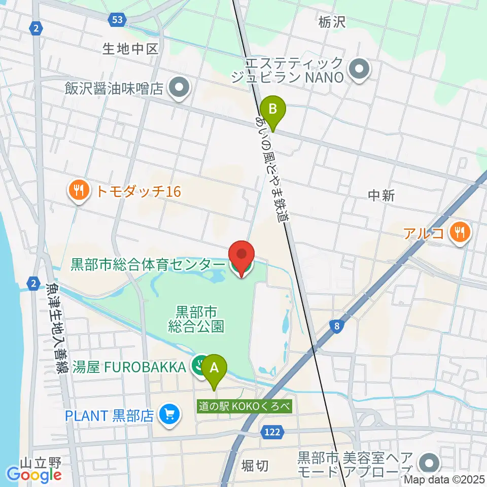 黒部市総合体育センター周辺のホテル一覧地図
