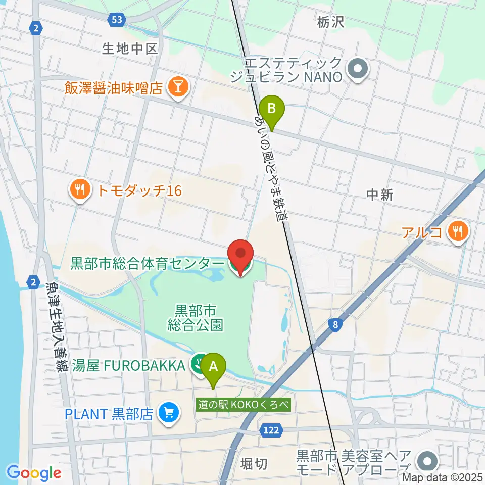 黒部市総合体育センター周辺のホテル一覧地図