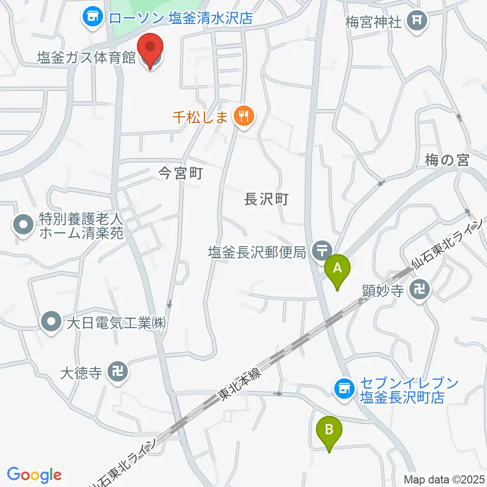 塩釜ガス体育館周辺のホテル一覧地図