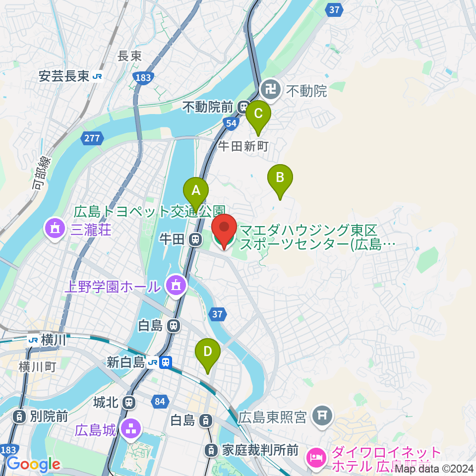 マエダハウジング東区スポーツセンター周辺のホテル一覧地図