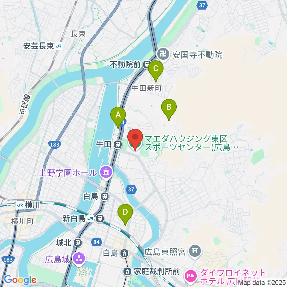 マエダハウジング東区スポーツセンター周辺のホテル一覧地図