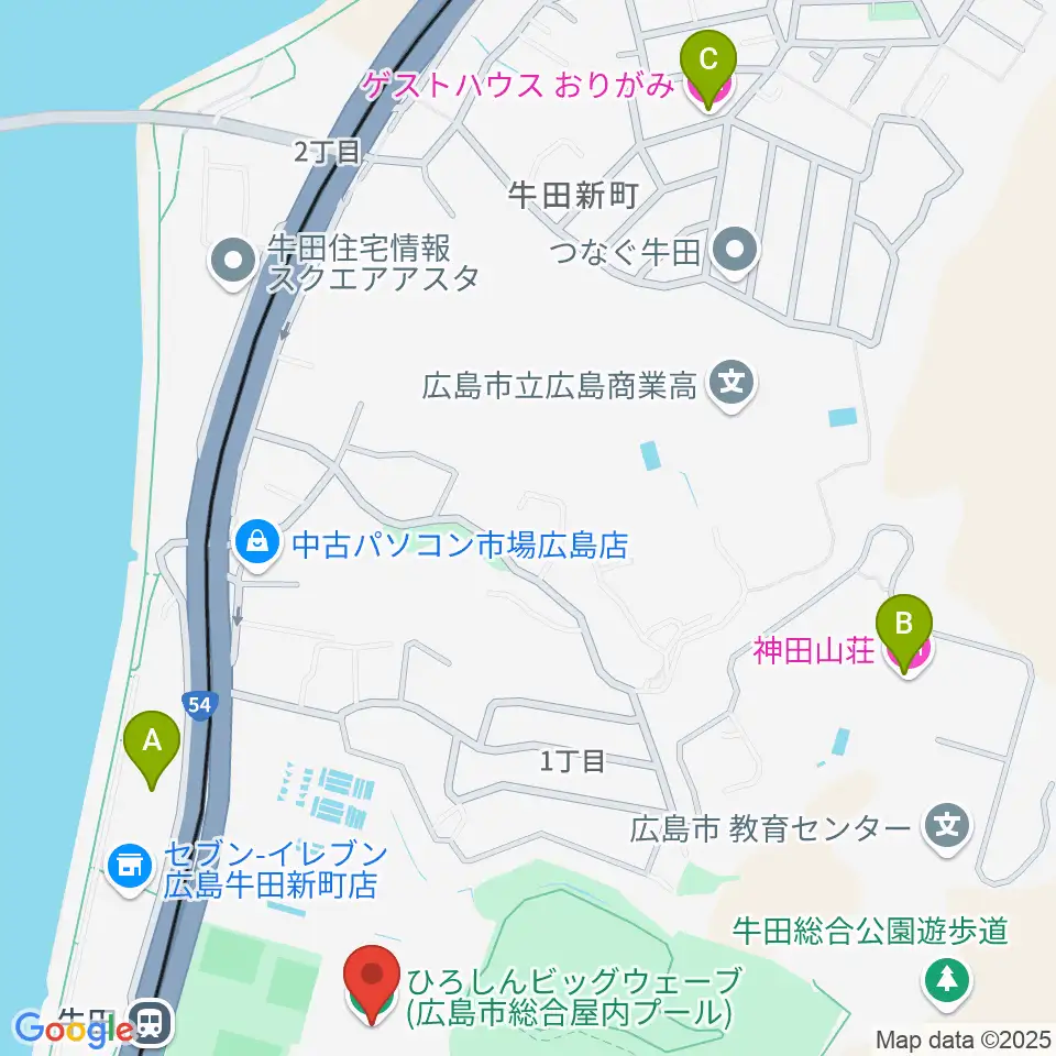 ひろしんビッグウェーブ周辺のホテル一覧地図