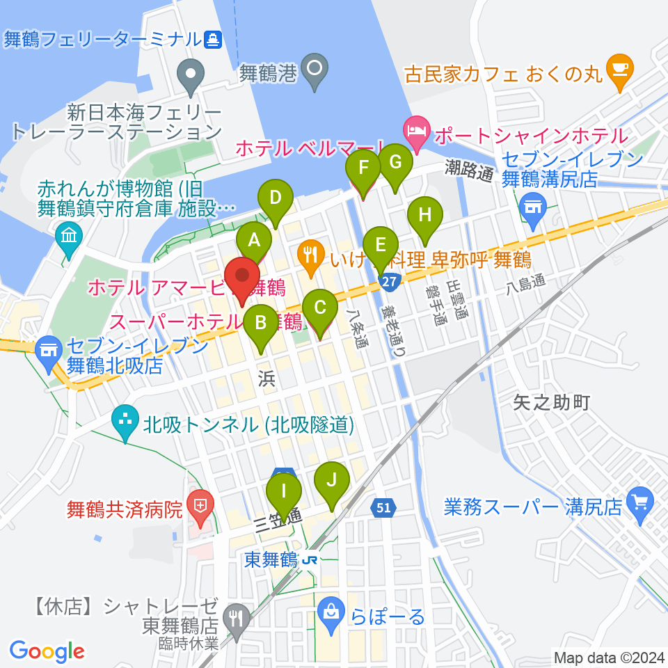 舞鶴八千代館周辺のホテル一覧地図