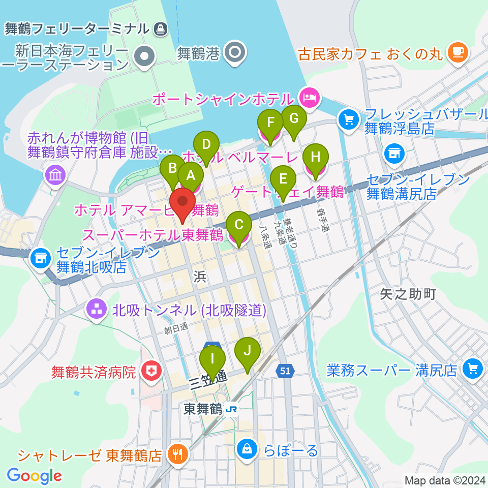 舞鶴八千代館周辺のホテル一覧地図