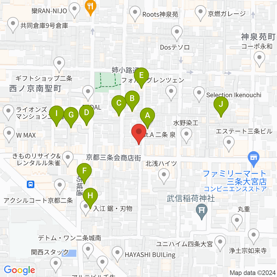 京都・二条駅のピアノとリトミック教室周辺のホテル一覧地図