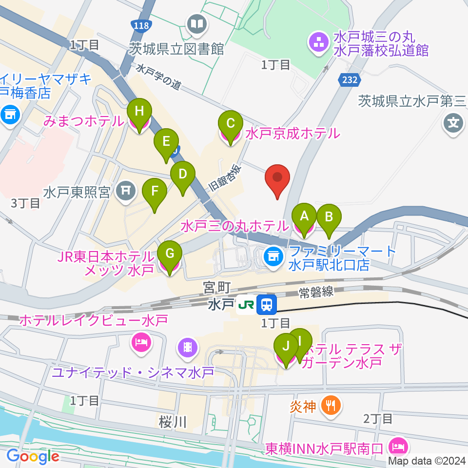 駿優教育会館大ホール周辺のホテル一覧地図