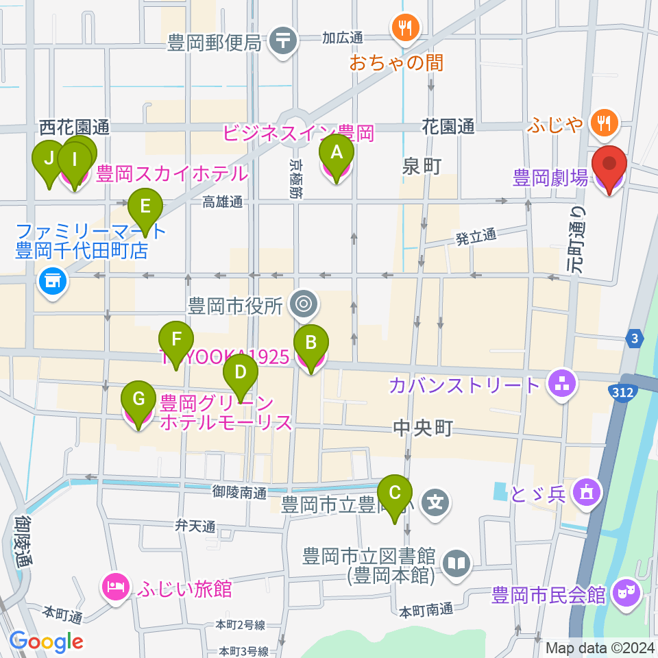 豊岡劇場周辺のホテル一覧地図