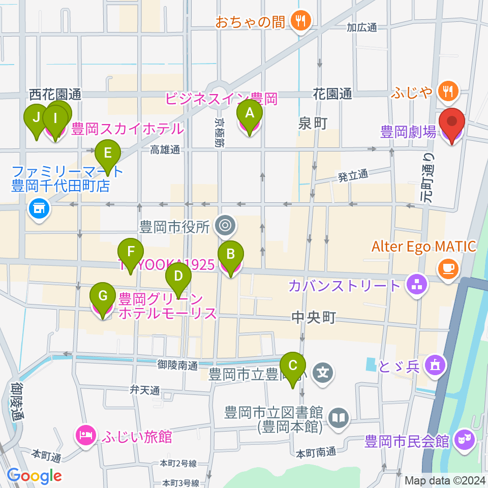 豊岡劇場周辺のホテル一覧地図