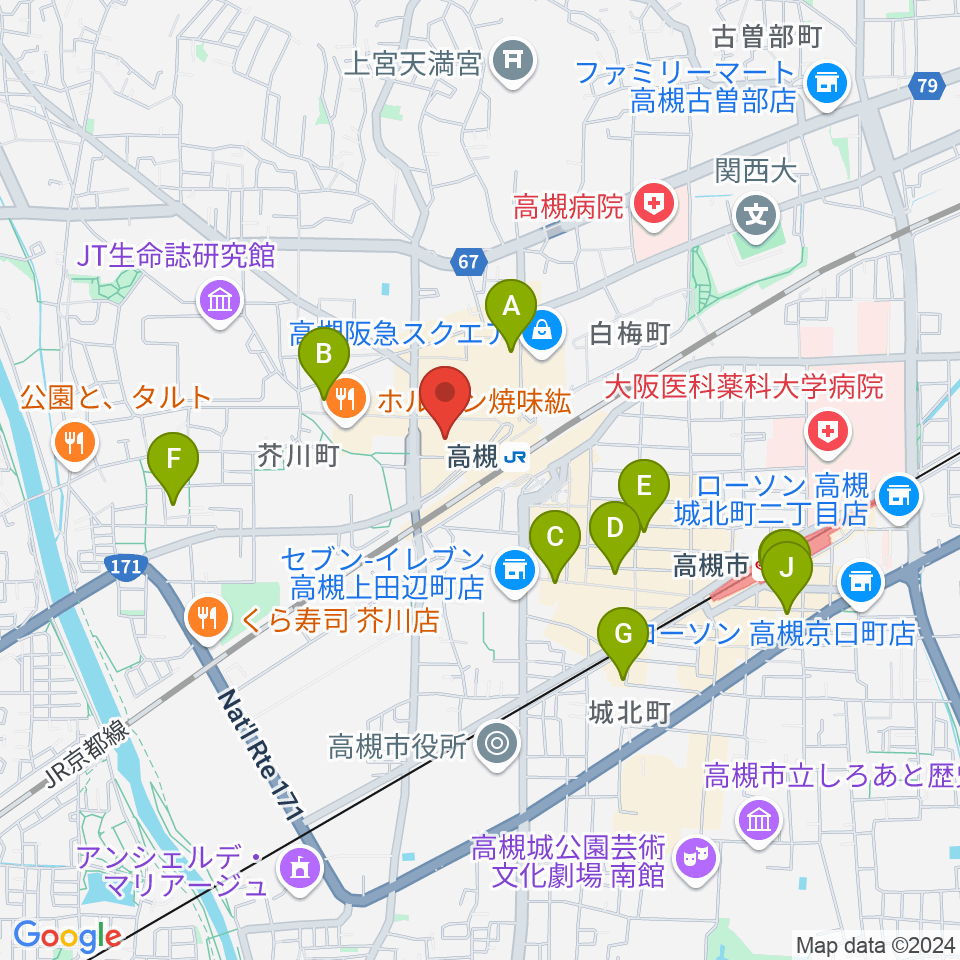 高槻アレックスシネマ周辺のホテル一覧地図