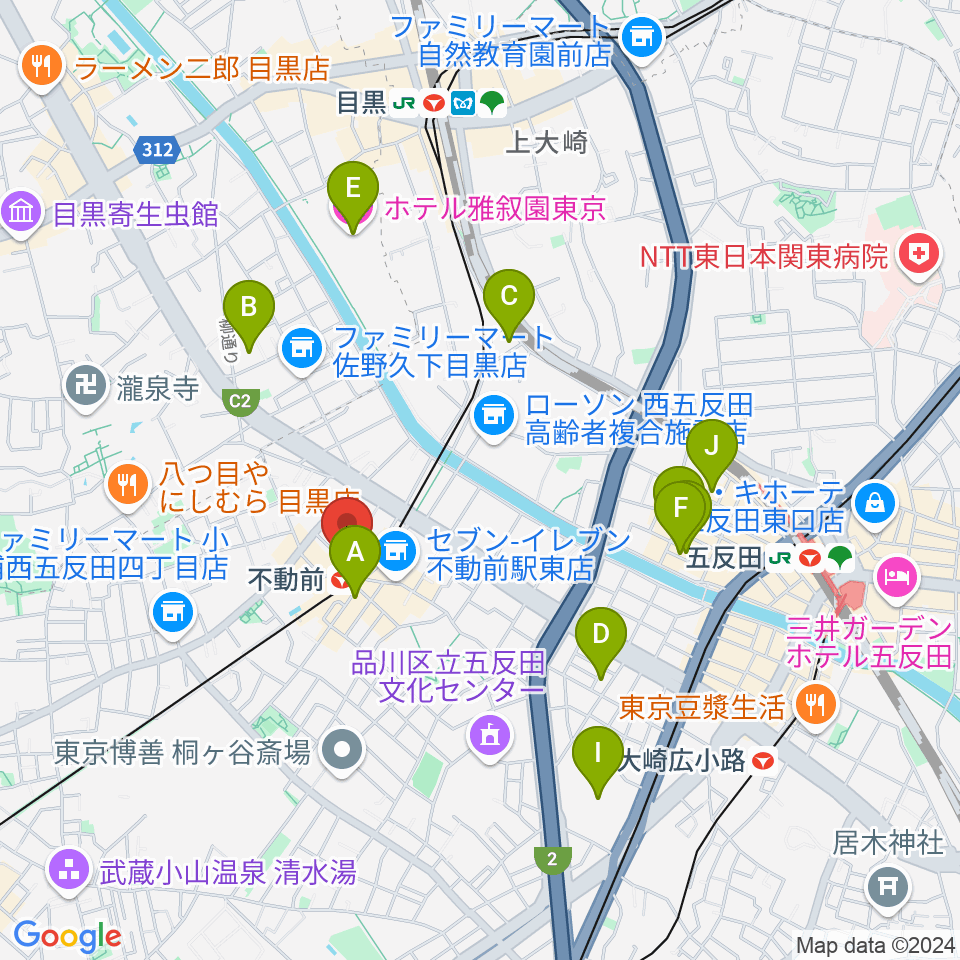 ピアノスタジオノア 目黒不動前店周辺のホテル一覧地図