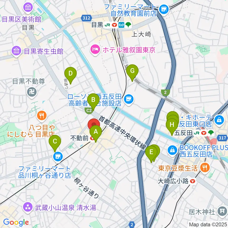 ピアノスタジオノア 目黒不動前店周辺のホテル一覧地図