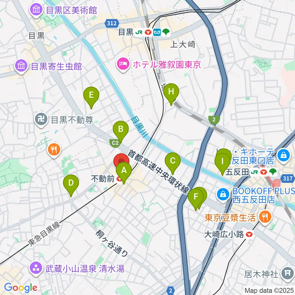 ピアノスタジオノア 目黒不動前店周辺のホテル一覧地図