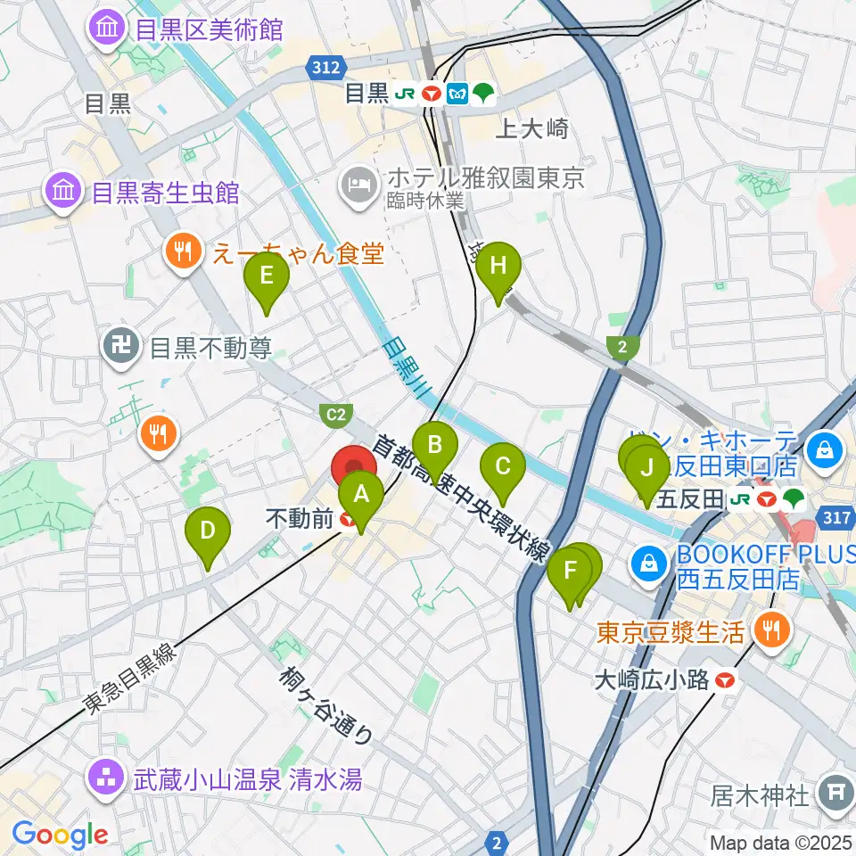 ピアノスタジオノア 目黒不動前店周辺のホテル一覧地図