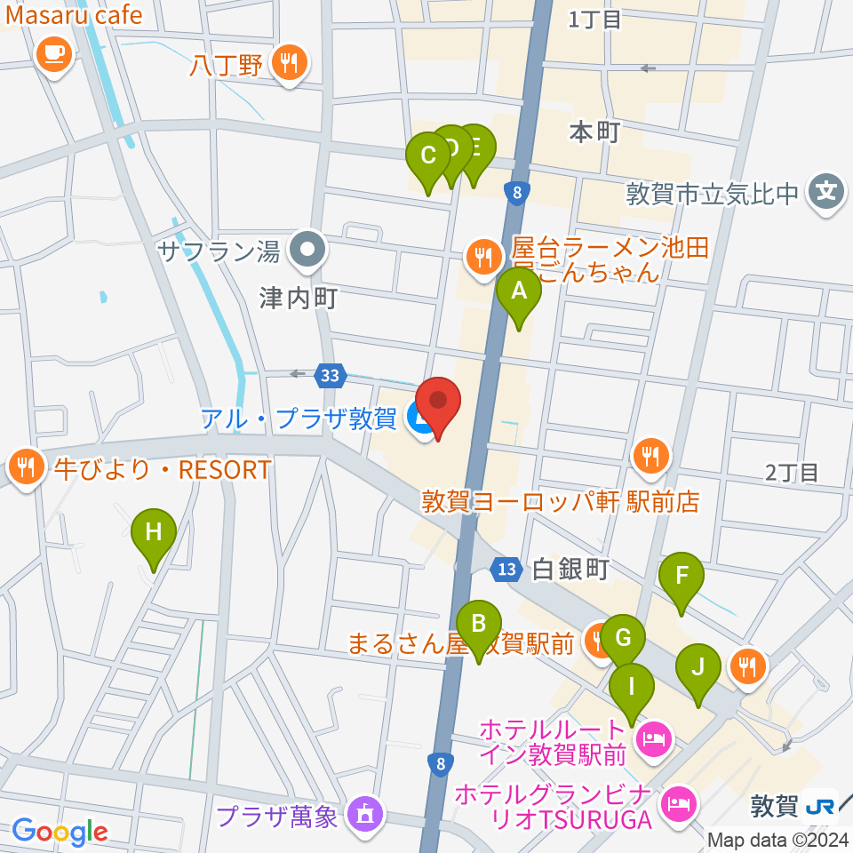 敦賀アレックスシネマ周辺のホテル一覧地図