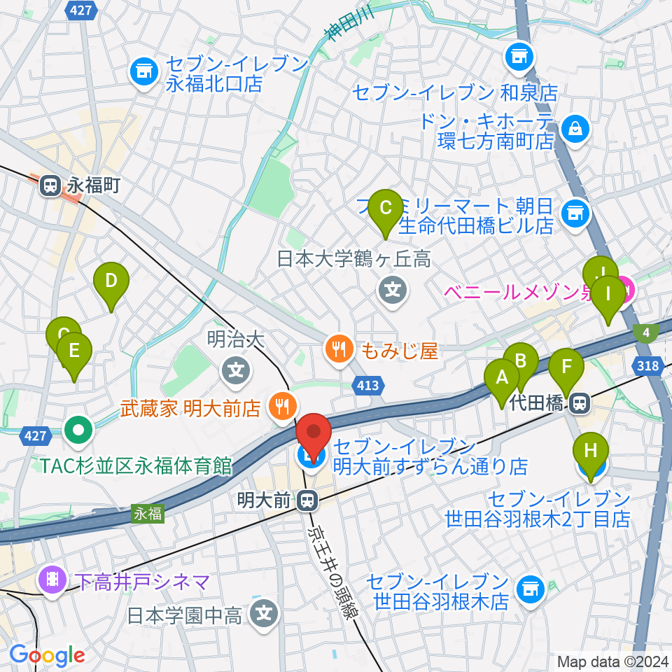 ハナムラ楽器周辺のホテル一覧地図