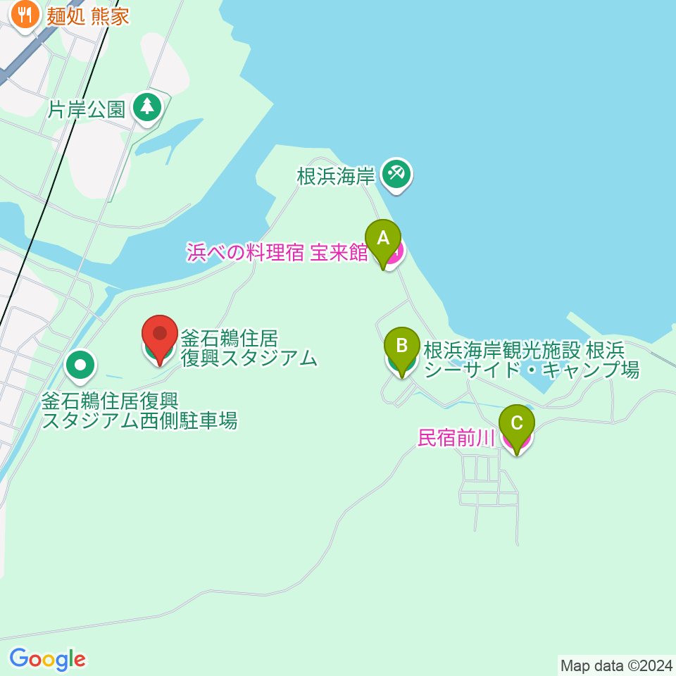 釜石鵜住居復興スタジアム周辺のホテル一覧地図