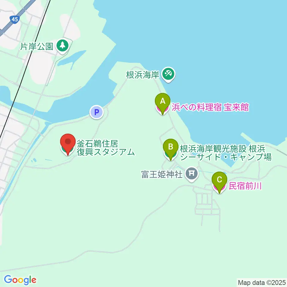 釜石鵜住居復興スタジアム周辺のホテル一覧地図