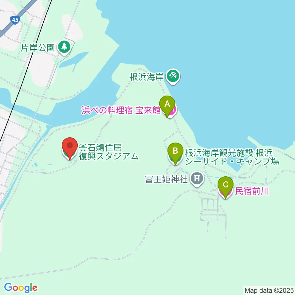釜石鵜住居復興スタジアム周辺のホテル一覧地図