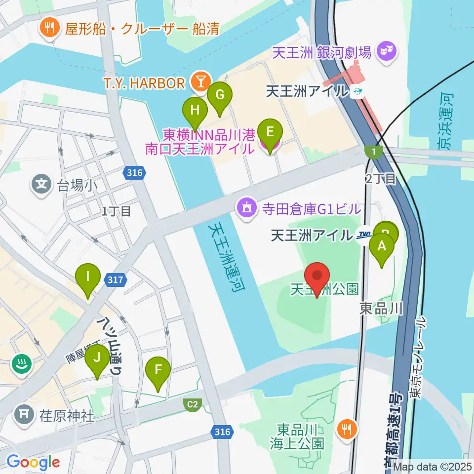 天王洲公園野球場周辺のホテル一覧地図