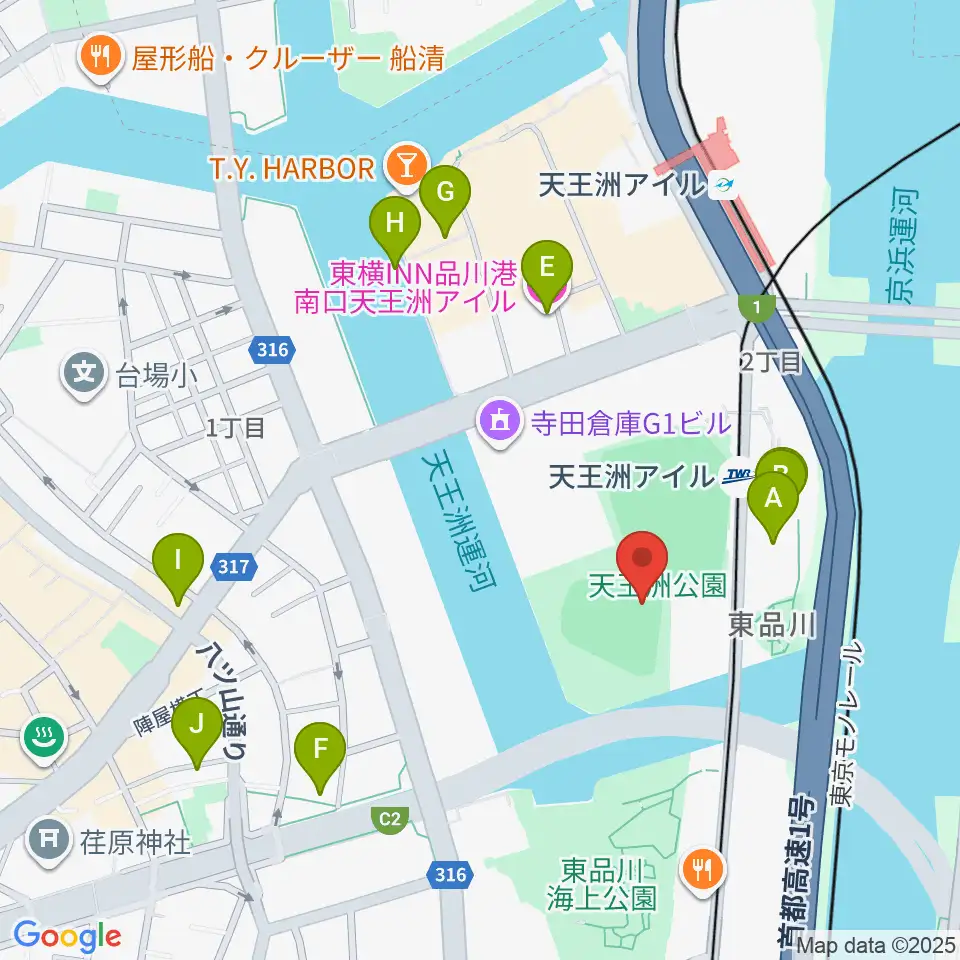 天王洲公園野球場周辺のホテル一覧地図