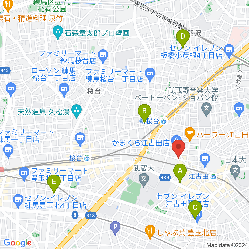 江古田管楽器修理工房周辺のホテル一覧地図