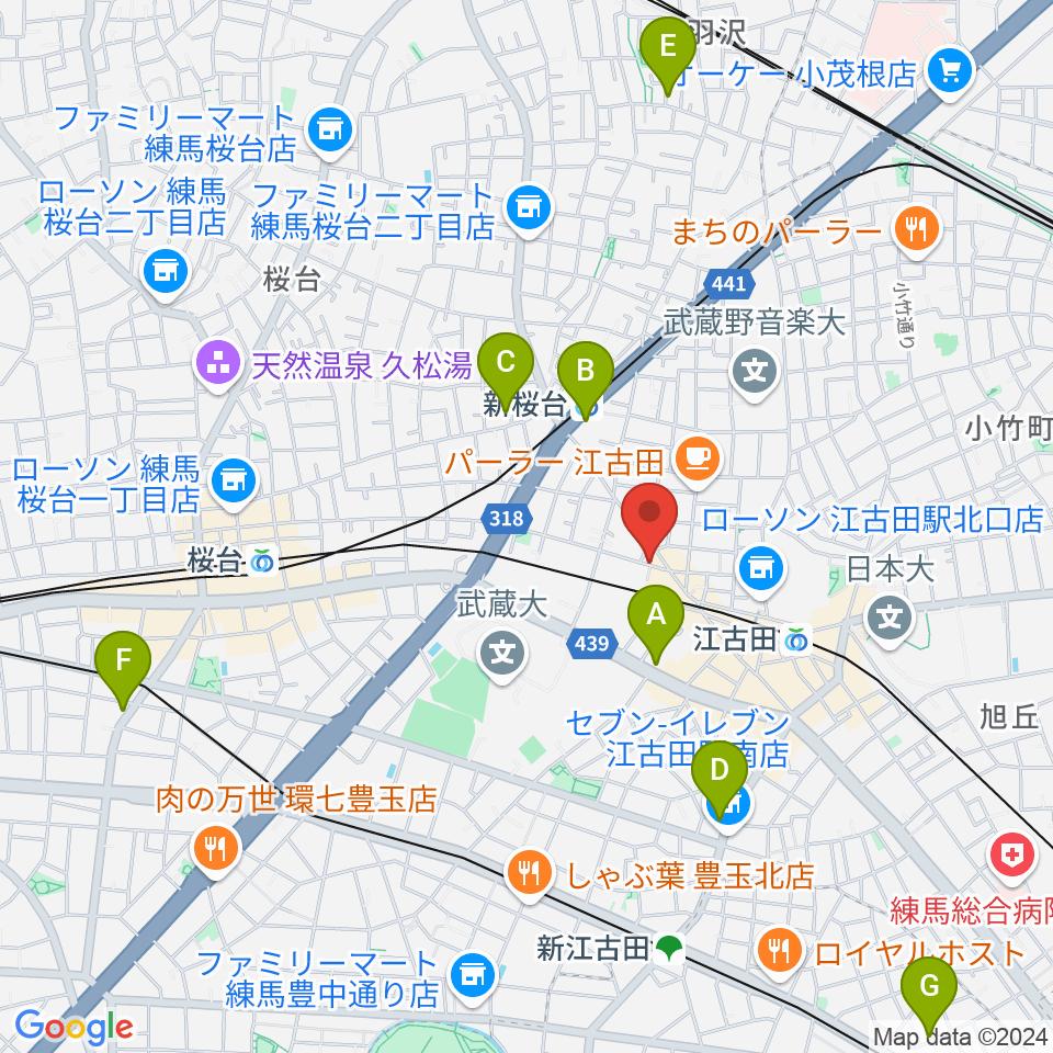 江古田管楽器修理工房周辺のホテル一覧地図