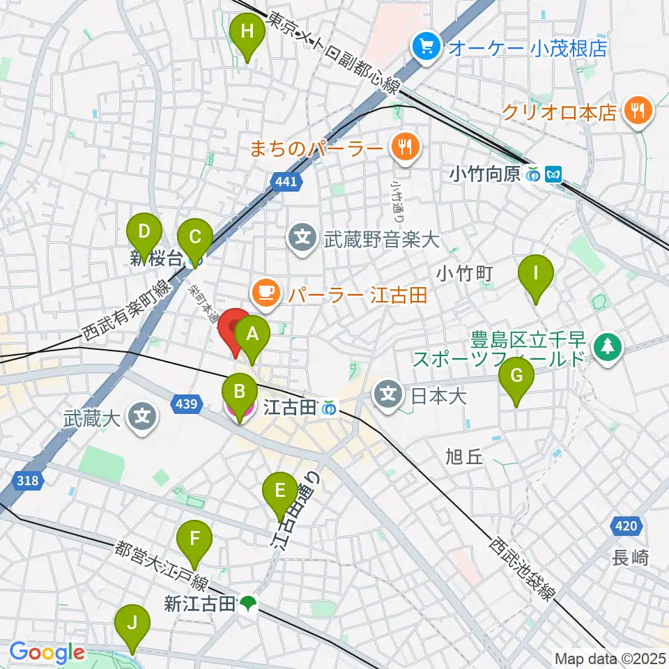 江古田管楽器修理工房周辺のホテル一覧地図