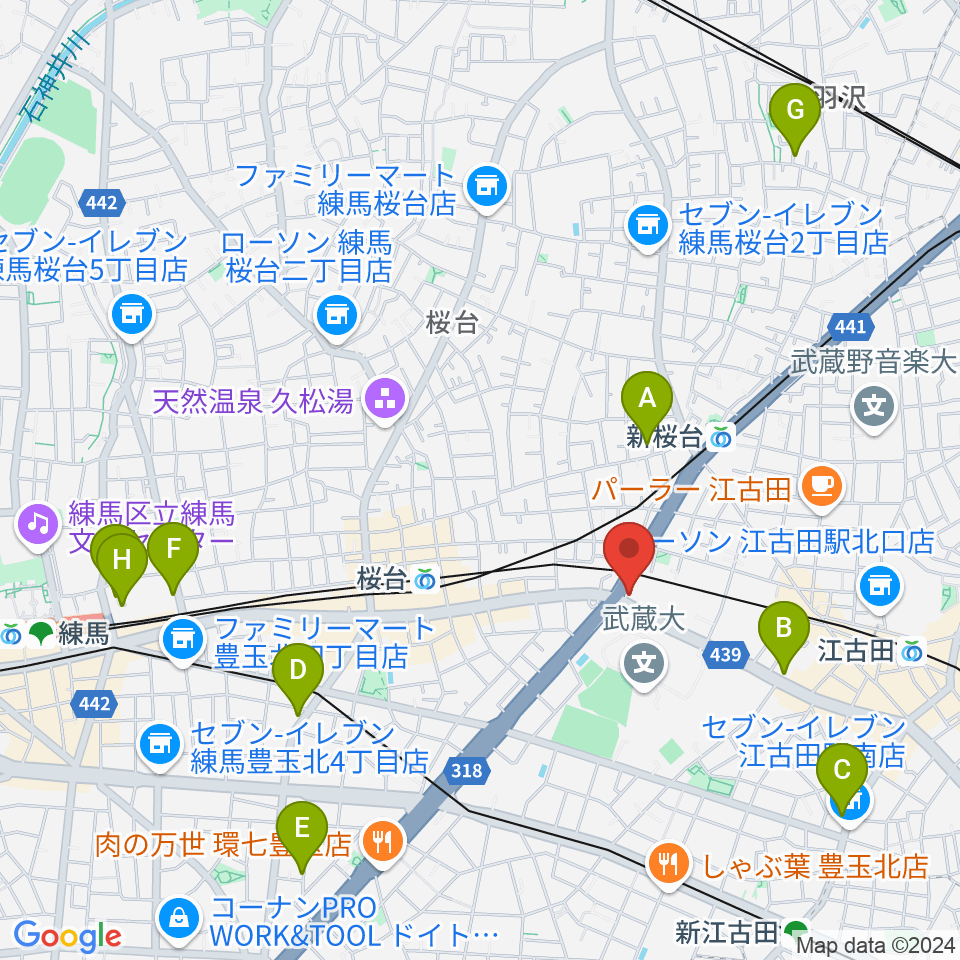 音楽教室ふわり 桜台校周辺のホテル一覧地図